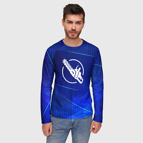 Мужской лонгслив Chainsaw Man blue poly / 3D-принт – фото 3