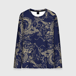 Лонгслив мужской Золотые драконы на синем, цвет: 3D-принт