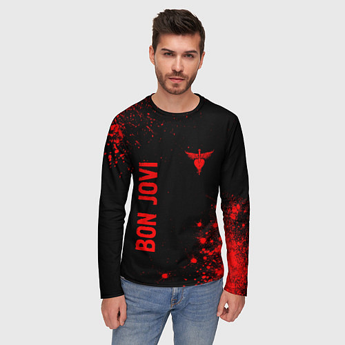 Мужской лонгслив Bon Jovi - red gradient вертикально / 3D-принт – фото 3