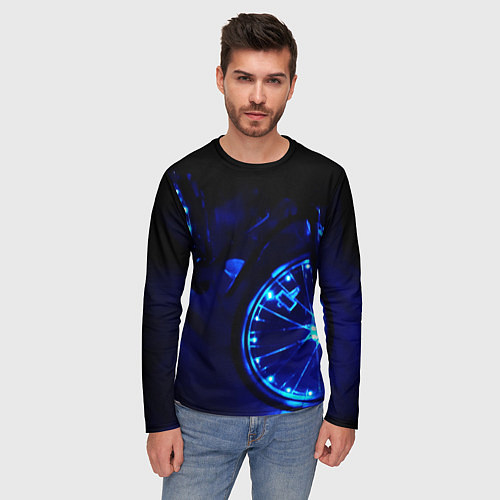 Мужской лонгслив Синяя подсветка колёс / 3D-принт – фото 3
