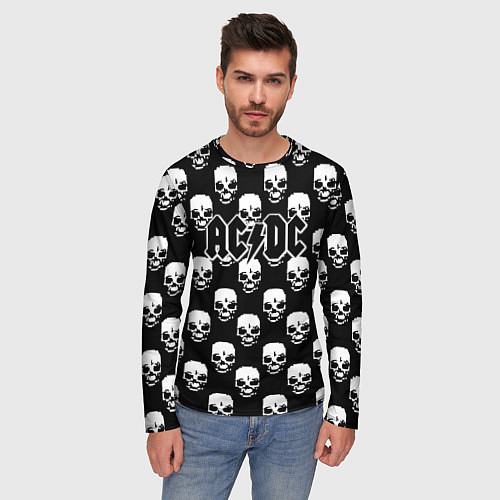 Мужской лонгслив AC DC rock skull / 3D-принт – фото 3