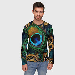 Лонгслив мужской Узоры и перья павлина, цвет: 3D-принт — фото 2