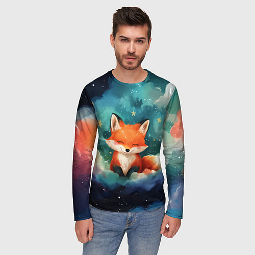 Мужской лонгслив Лисенок на облаках / 3D-принт – фото 3