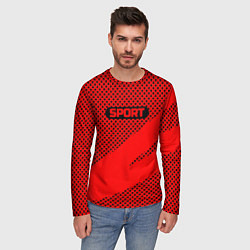 Лонгслив мужской Sport красно-чёрный текстурный, цвет: 3D-принт — фото 2