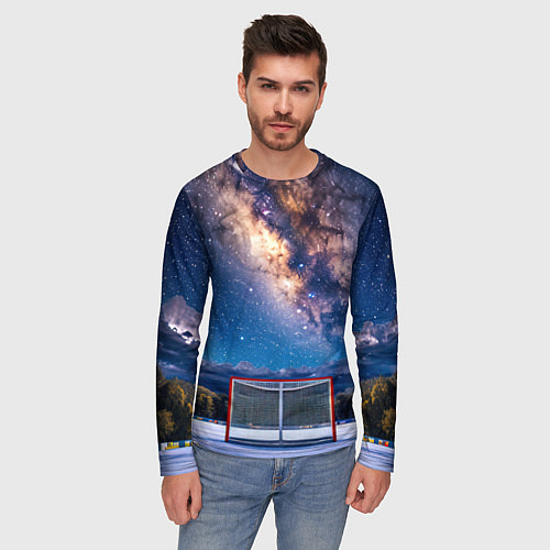 Мужской лонгслив Хоккейные ворота в ночи / 3D-принт – фото 3