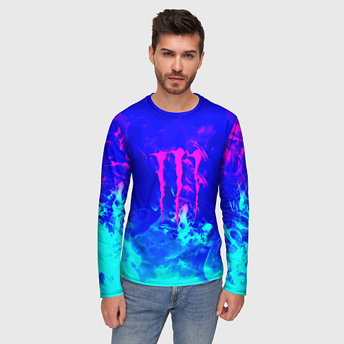 Мужской лонгслив Monster energy дым неоновый / 3D-принт – фото 3