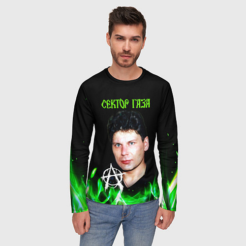 Мужской лонгслив Сектор газа зеленый огонь / 3D-принт – фото 3