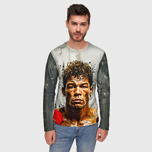 Мужской лонгслив Артуро Гатти на сером / 3D-принт – фото 3