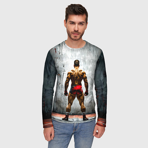 Мужской лонгслив Рестлер на синем / 3D-принт – фото 3