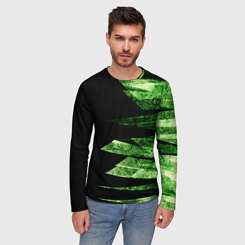 Мужской лонгслив Color green black / 3D-принт – фото 3