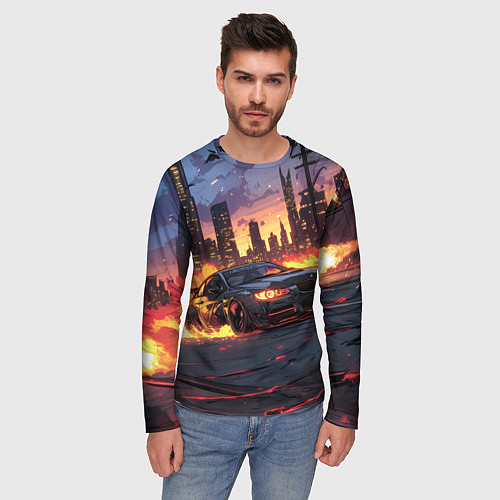 Мужской лонгслив BMW огненная дорога / 3D-принт – фото 3
