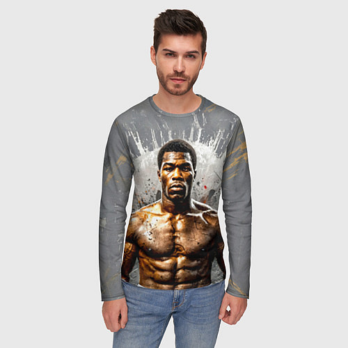 Мужской лонгслив Мухаммед Али на сером / 3D-принт – фото 3