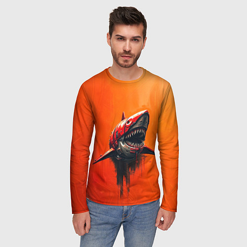 Мужской лонгслив Кибернетическая акула / 3D-принт – фото 3
