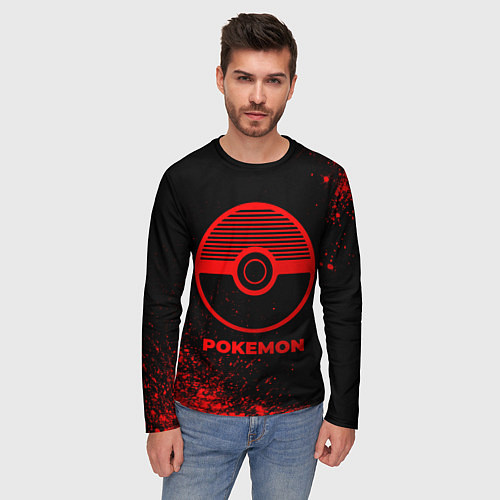 Мужской лонгслив Pokemon - red gradient / 3D-принт – фото 3