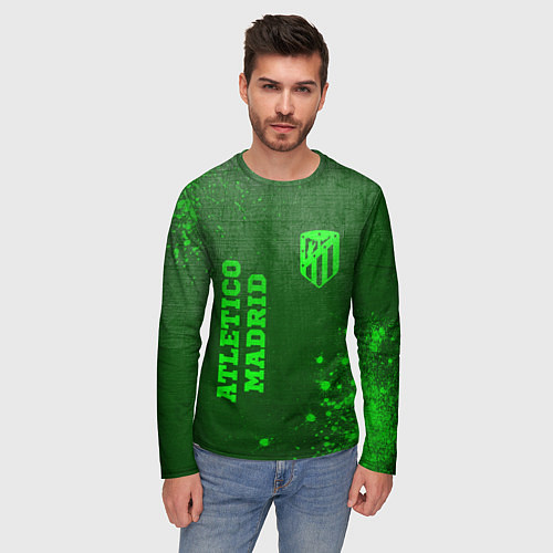 Мужской лонгслив Atletico Madrid - green gradient вертикально / 3D-принт – фото 3