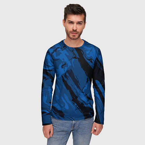 Мужской лонгслив Тёмный синий абстракция / 3D-принт – фото 3