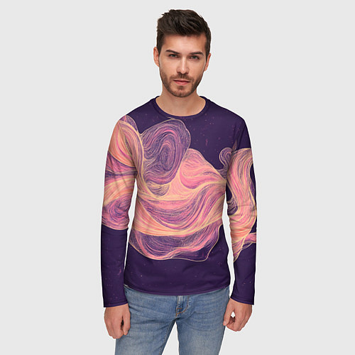 Мужской лонгслив Бежевые волны текстура / 3D-принт – фото 3