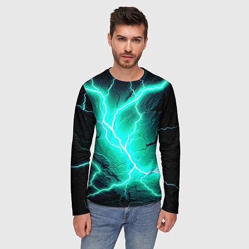 Мужской лонгслив Color light blue black / 3D-принт – фото 3