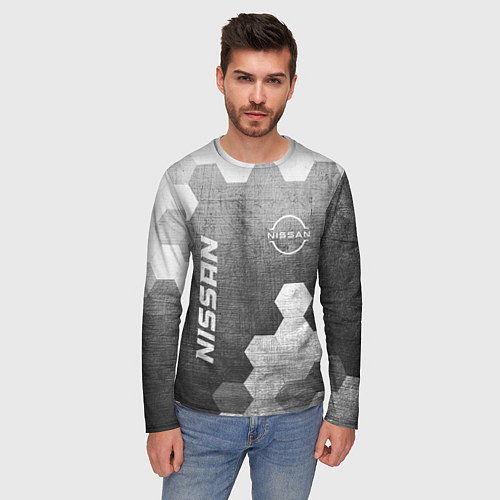 Мужской лонгслив Nissan - grey gradient вертикально / 3D-принт – фото 3