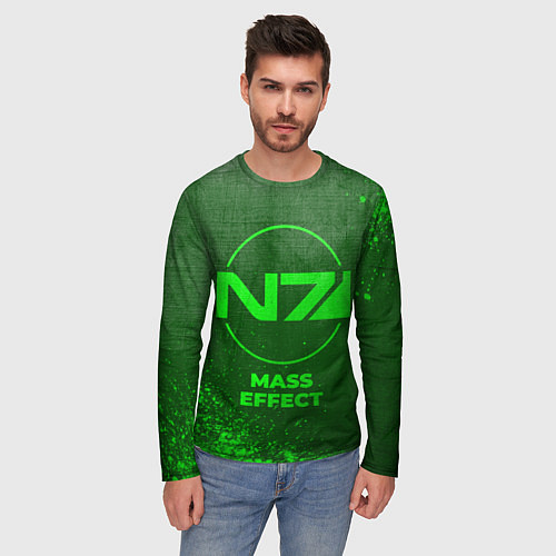 Мужской лонгслив Mass Effect - green gradient / 3D-принт – фото 3