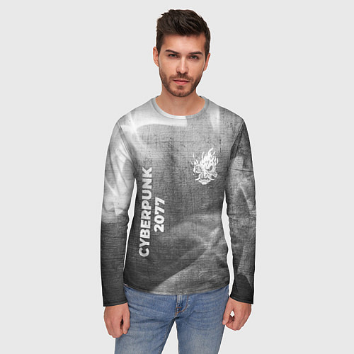 Мужской лонгслив Cyberpunk 2077 - grey gradient вертикально / 3D-принт – фото 3