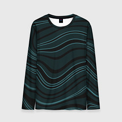 Лонгслив мужской Тёмный синий волнистые полосы, цвет: 3D-принт