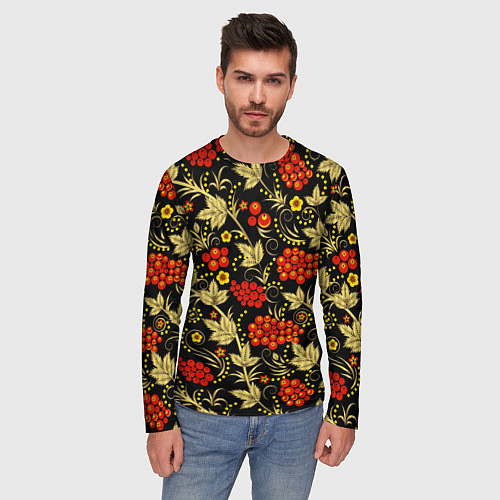 Мужской лонгслив Русский узор с позолотой / 3D-принт – фото 3