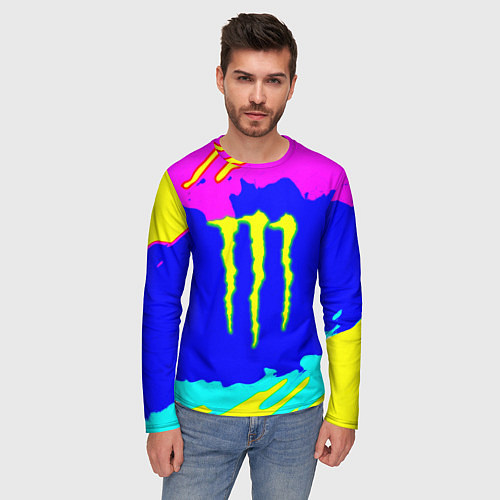 Мужской лонгслив Monster energy краски цветные / 3D-принт – фото 3