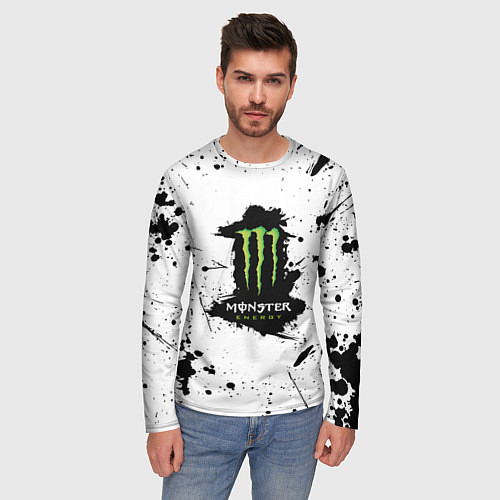 Мужской лонгслив Monster energy брызги красок / 3D-принт – фото 3
