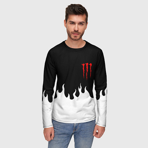 Мужской лонгслив Monster energy red logo / 3D-принт – фото 3