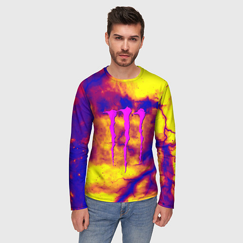 Мужской лонгслив Monster energy storm grunge / 3D-принт – фото 3