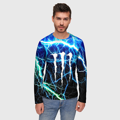 Мужской лонгслив Monster energy electro / 3D-принт – фото 3