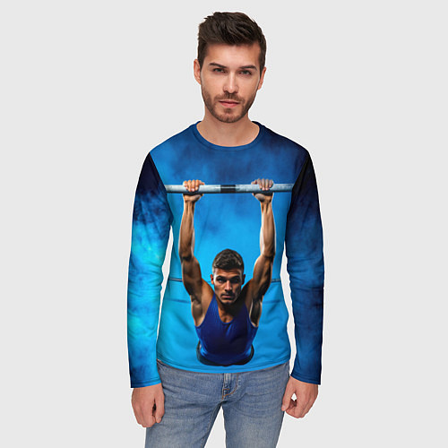 Мужской лонгслив Турникмен синий дым / 3D-принт – фото 3
