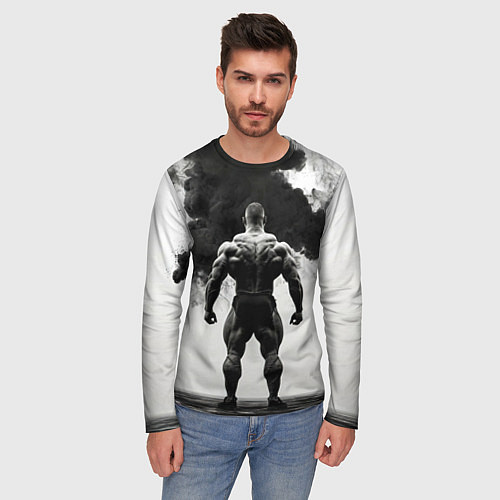 Мужской лонгслив Бодибилдер и черный дым / 3D-принт – фото 3