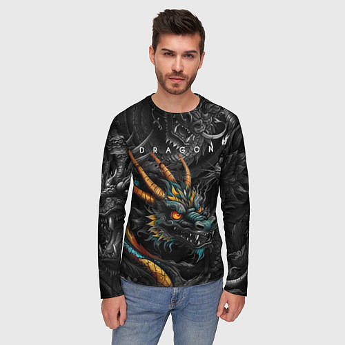 Мужской лонгслив Японский дракон татуировка / 3D-принт – фото 3