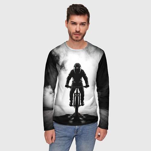 Мужской лонгслив Трековый велосипед в дыму / 3D-принт – фото 3