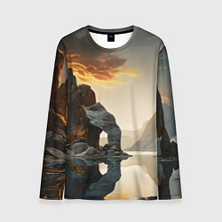 Лонгслив мужской Горное озеро со скалами, цвет: 3D-принт