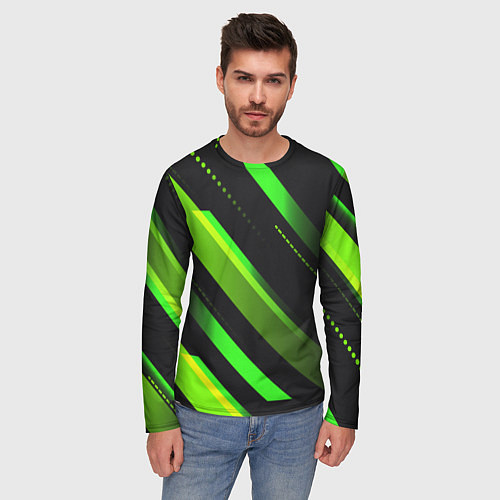 Мужской лонгслив Color black green / 3D-принт – фото 3