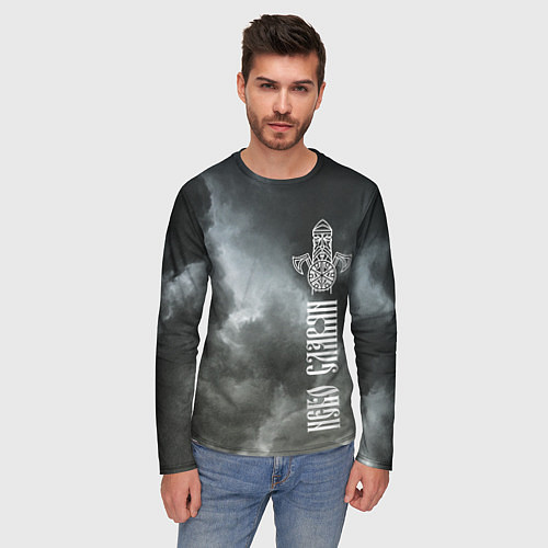 Мужской лонгслив Славянский Перун - небо славян / 3D-принт – фото 3
