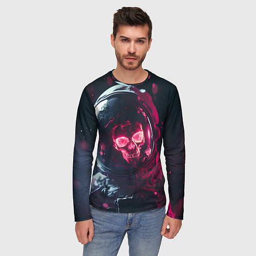 Мужской лонгслив Красный череп в скафандре космонавта / 3D-принт – фото 3