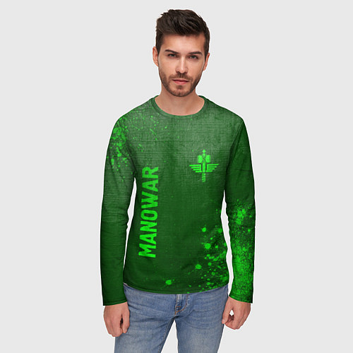 Мужской лонгслив Manowar - green gradient вертикально / 3D-принт – фото 3
