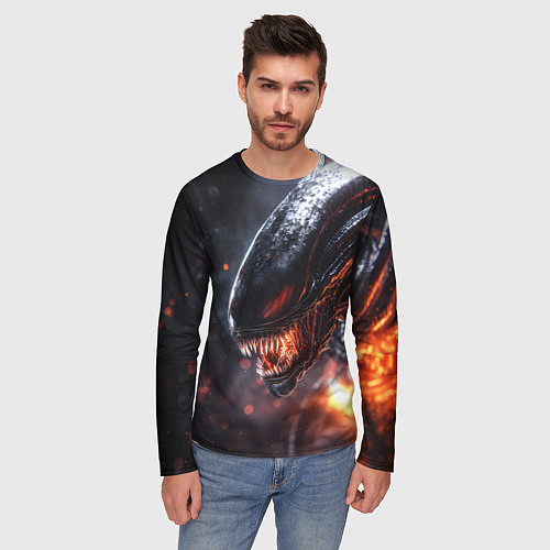 Мужской лонгслив Голова Чужого из космоса / 3D-принт – фото 3