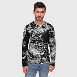 Лонгслив мужской Белый дракон на черном, цвет: 3D-принт — фото 2