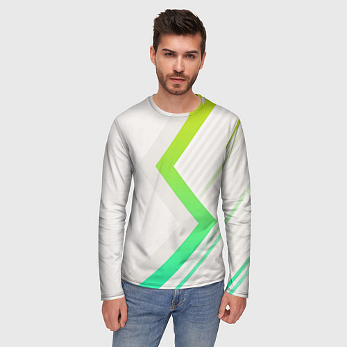 Мужской лонгслив Color white line green / 3D-принт – фото 3
