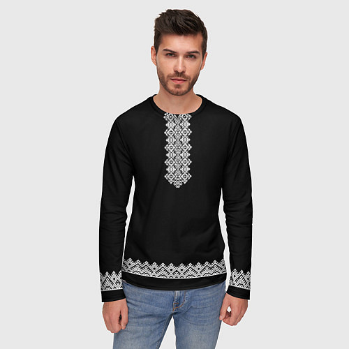 Мужской лонгслив Вышиванка - узоры с обережными символами / 3D-принт – фото 3