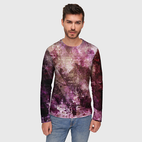 Мужской лонгслив Абстракция - dark trash atom with violet / 3D-принт – фото 3