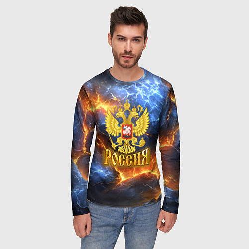 Мужской лонгслив Россия герб и огонь / 3D-принт – фото 3