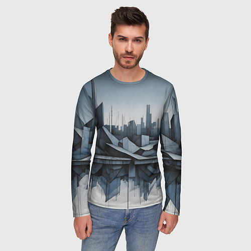 Мужской лонгслив Небоскребы и скалы / 3D-принт – фото 3