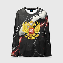 Лонгслив мужской Герб России на объемной черной текстуре, цвет: 3D-принт