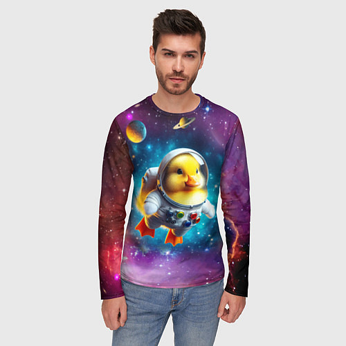 Мужской лонгслив Прикольный утёнок бравый космонавт - нейроарт / 3D-принт – фото 3